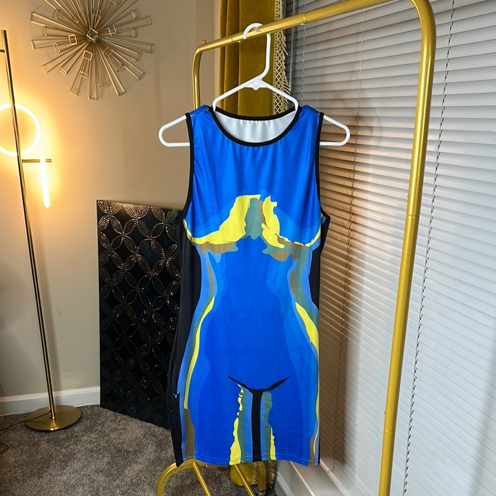 Vibrant Blue and Yellow Abstract Dress